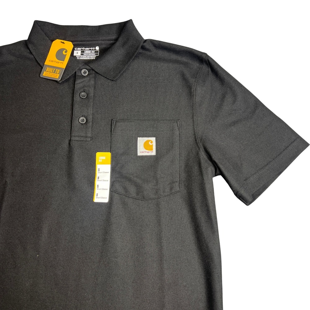 Carhartt Mens Loose Fit Short Sleeve Pocket Polo Shirt Black TK6685-M Size S NWT